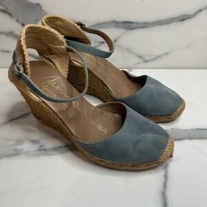 Gaimo Anthropologie Wmns Blue Suede Wedge Espadrilles Sandals Sz 37 Sz 6.5 Boho